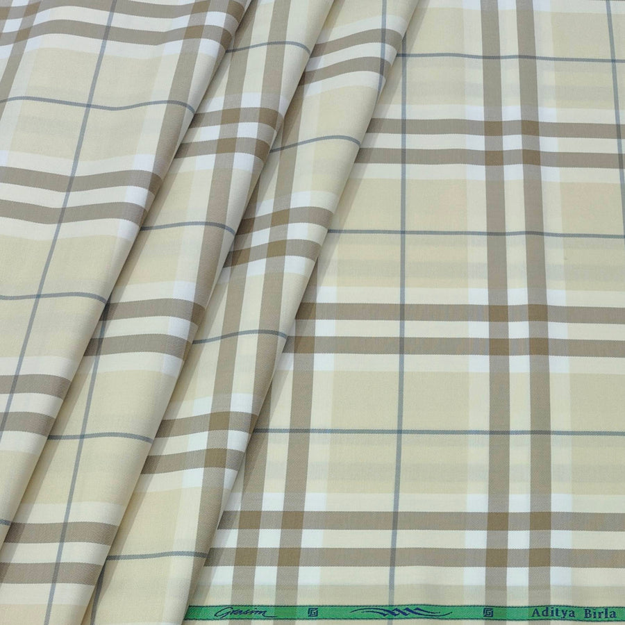 Shirt Fabric Grasim 100% Cotton Broad Check Colour Beige N Brown