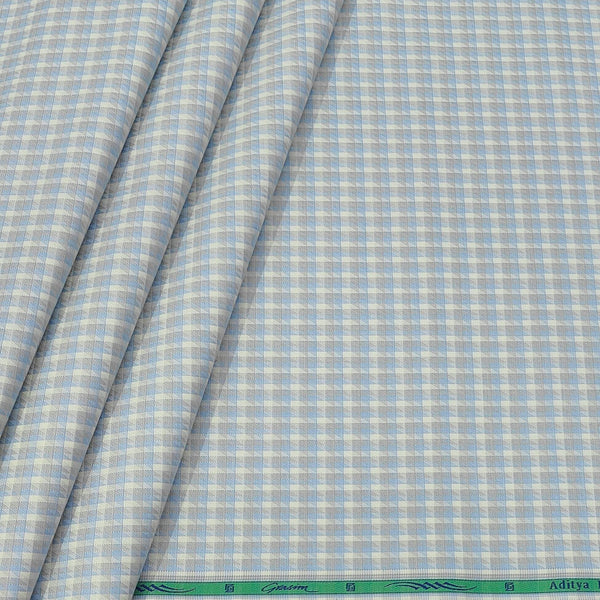 Shirt Fabric Grasim 100% Cotton Mix Check Colour Greyish N Blue