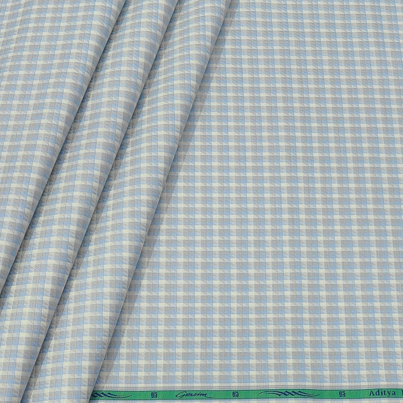 Shirt Fabric Grasim 100% Cotton Mix Check Colour Greyish N Blue