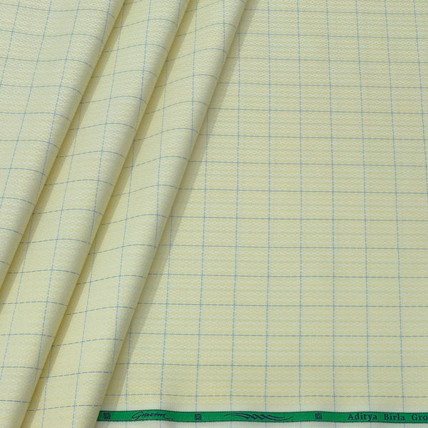 Shirt Fabric Grasim 100% Cotton Check With Dobby Colour Butter Cream