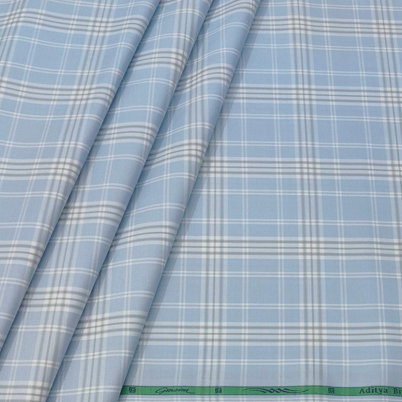 Shirt Fabric Grasim 100% Cotton Broad Check Colour Sky Blue