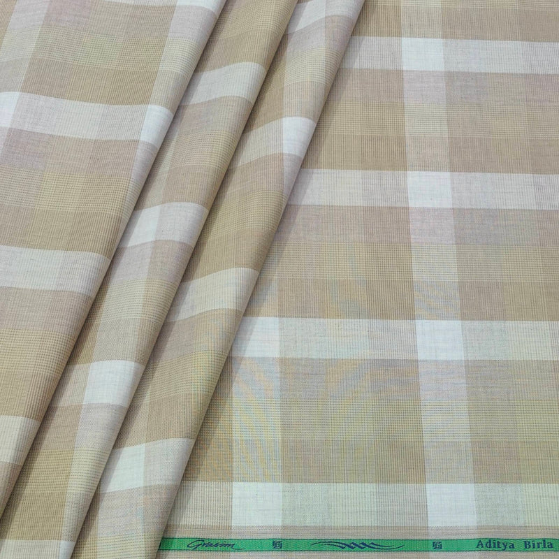 Shirt Fabric Grasim 100% Cotton Check Colour Camel Brown