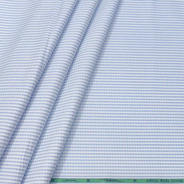Shirt Fabric Grasim 100% Cotton Zig Zag Check Colour Light Blue