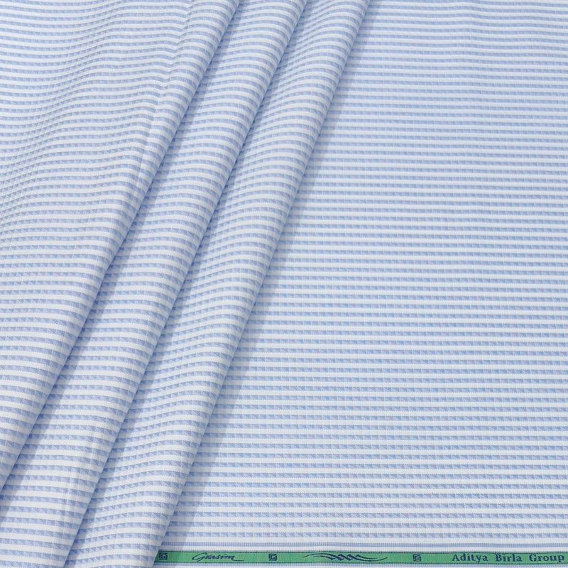 Shirt Fabric Grasim 100% Cotton Zig Zag Check Colour Light Blue