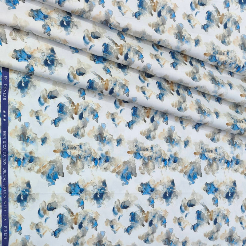 Shirt Fabric Donear Premium Giza Cotton Digital Print Colour Dull Brown N Blue