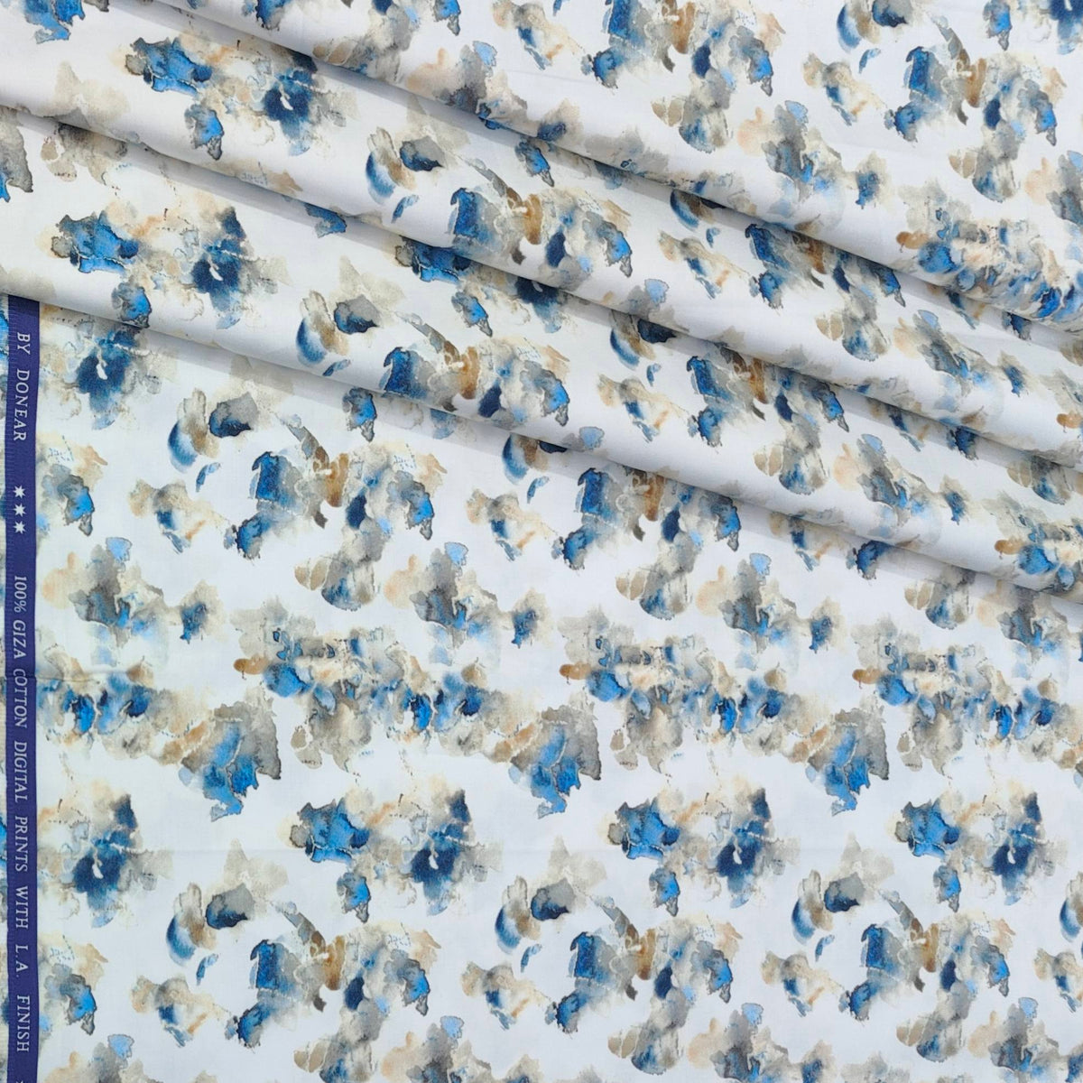Shirt Fabric Donear Premium Giza Cotton Digital Print Colour Dull Brown N Blue