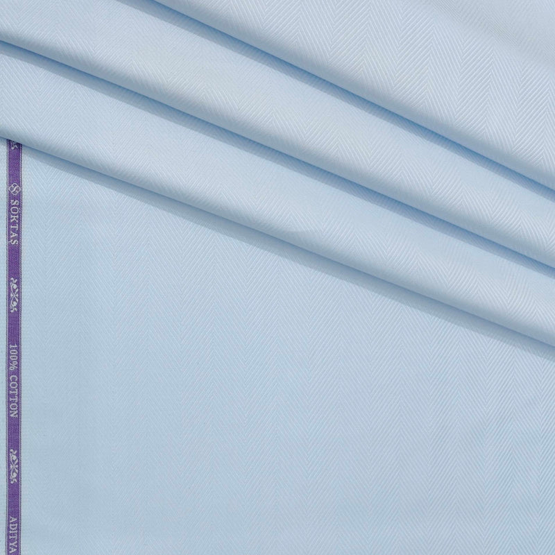 Shirt Fabric Soktas Finest 80s Giza Cotton Herringbone Colour Sky Blue