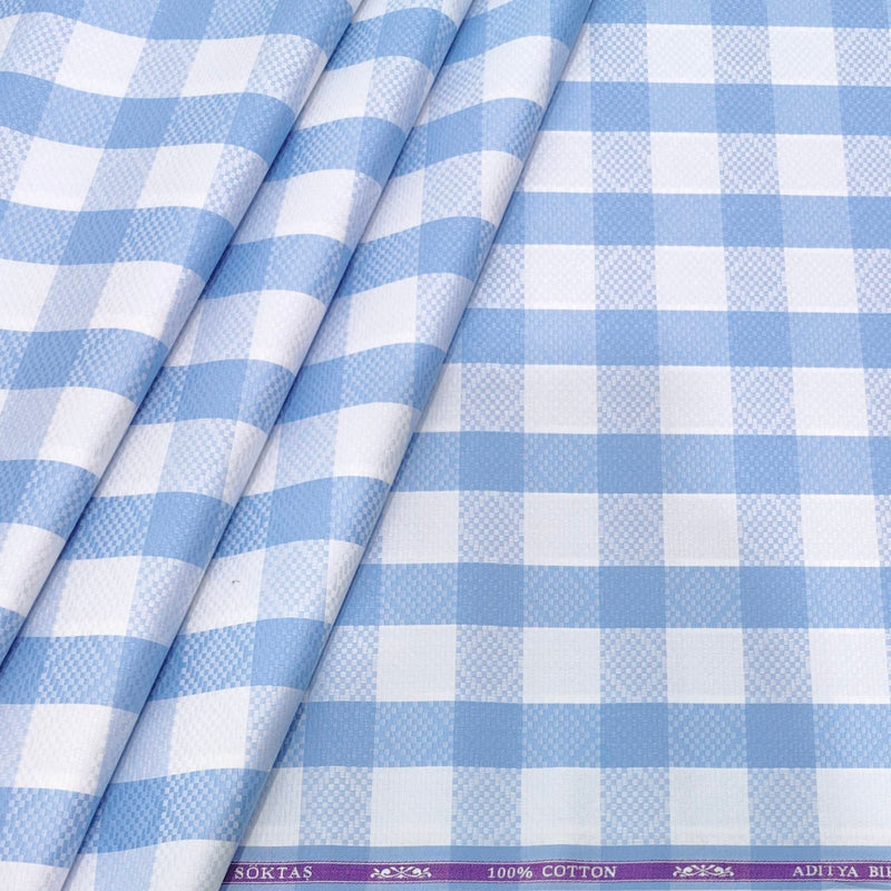 Shirt Fabric Soktas Finest 80s Giza Cotton Check With Dobby Colour Blue N White