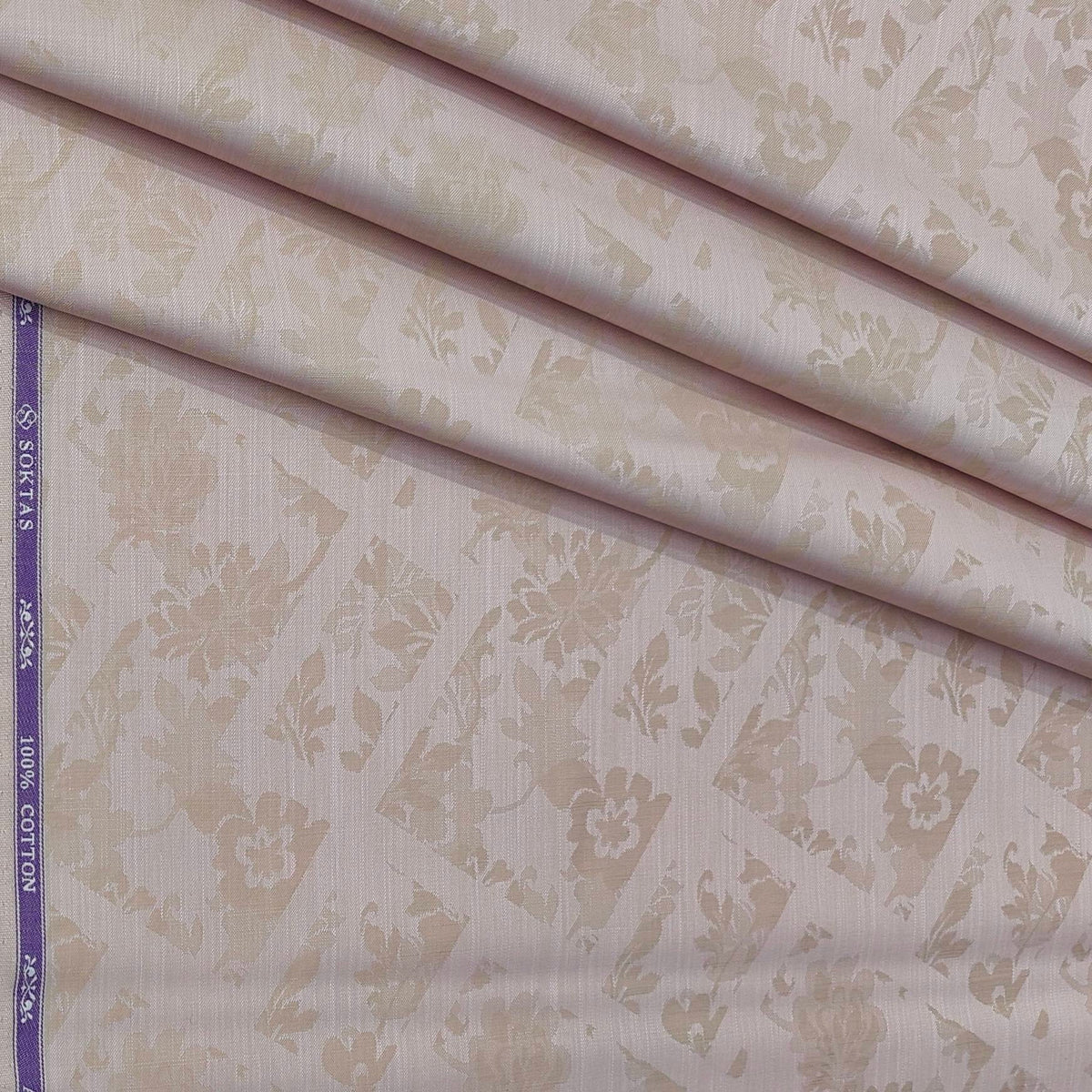 Shirt Fabric Soktas Finest 80s Giza Cotton Jacquard Colour Dull Brown N Dusty Rose Pink