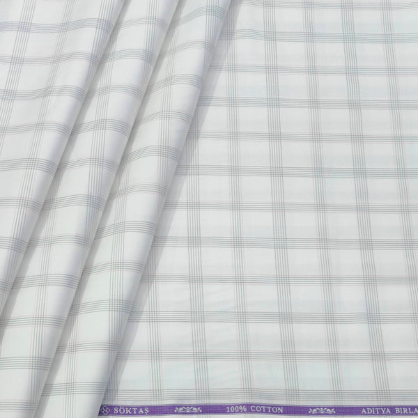 Shirt Fabric Soktas Finest 80s Giza Cotton Broad Check Colour Light Grey N Off White