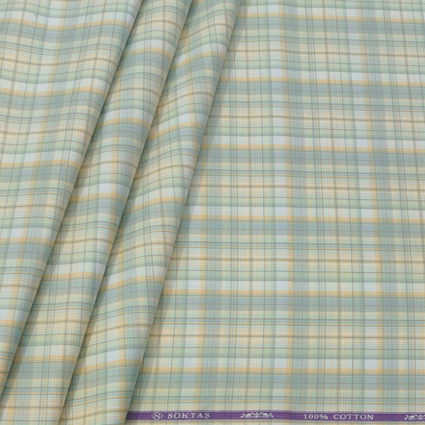 Shirt Fabric Soktas Finest 80s Giza Cotton Mix Check Colour Green N Off White