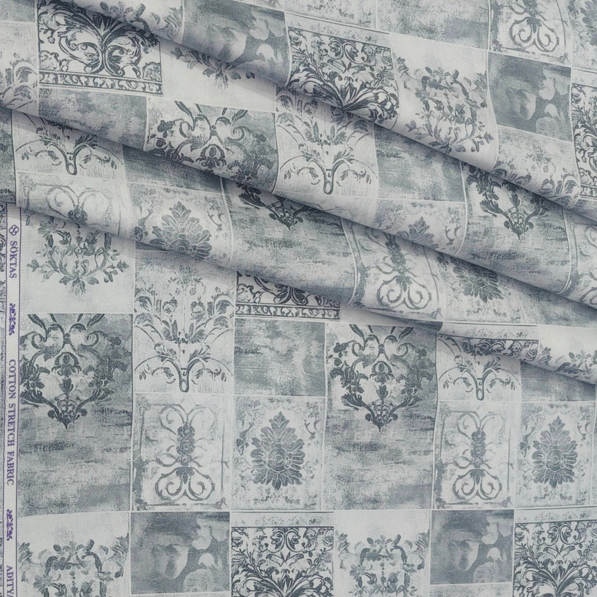 Shirt Fabric Soktas Finest 80s Giza Cotton Digital Print Colour Grey N White