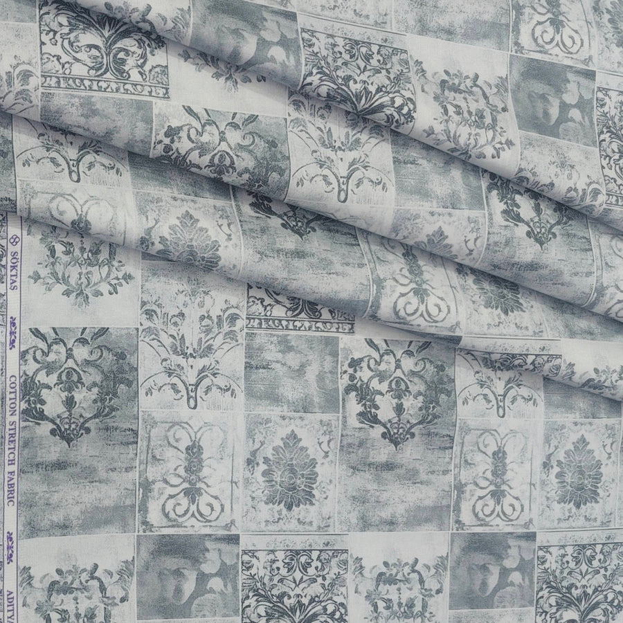Shirt Fabric Soktas Finest 80s Giza Cotton Digital Print Colour Grey N White
