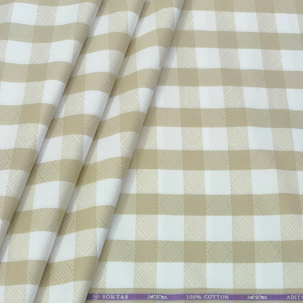Shirt Fabric Soktas Finest 80s Giza Cotton Check Colour Sand Brown N White