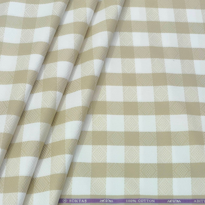 Shirt Fabric Soktas Finest 80s Giza Cotton Check Colour Sand Brown N White