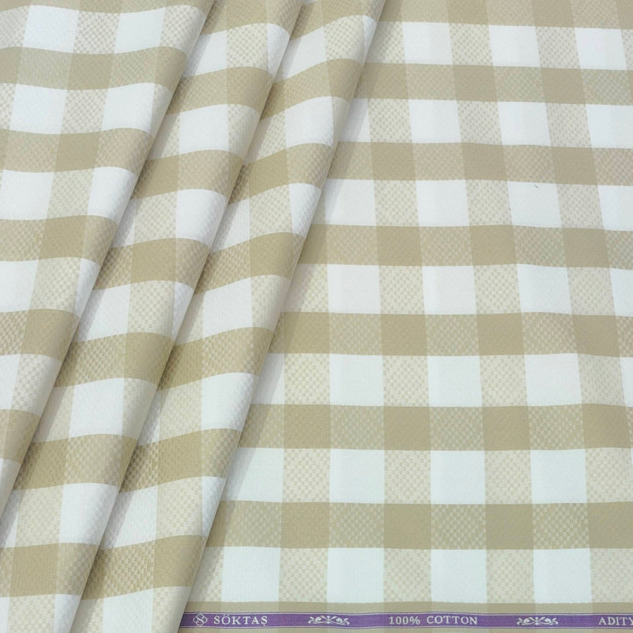 Shirt Fabric Soktas Finest 80s Giza Cotton Check Colour Sand Brown N White