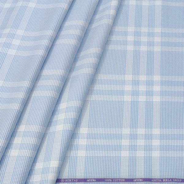 Shirt Fabric Soktas Finest 80s Giza Cotton Mix Check With Zig Zag Colour Blue N White