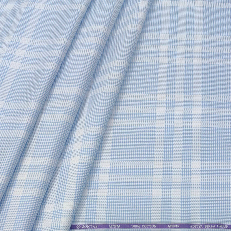 Shirt Fabric Soktas Finest 80s Giza Cotton Mix Check With Zig Zag Colour Blue N White