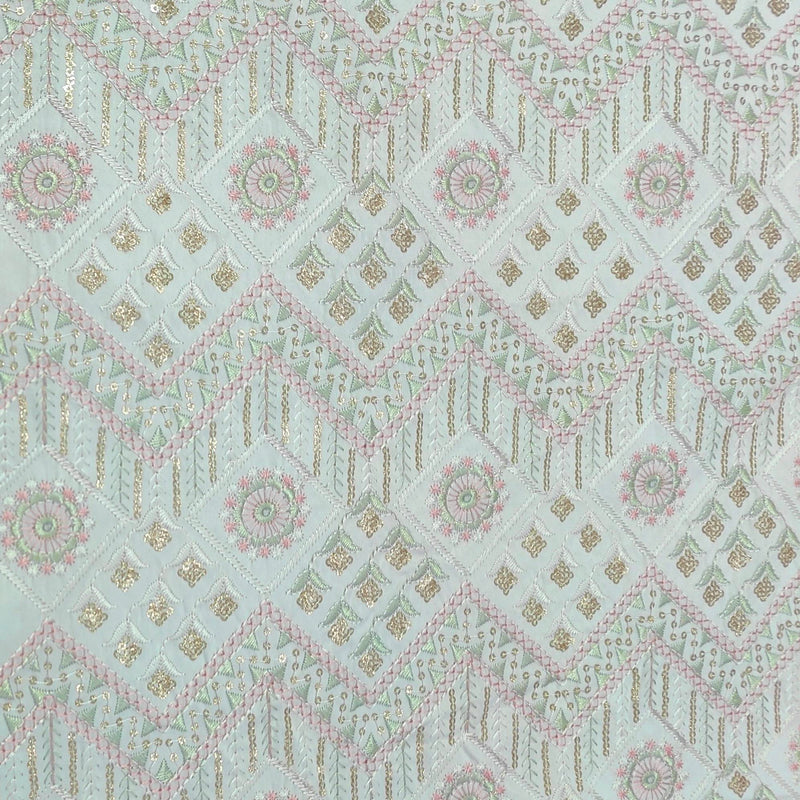 Koti (Nehru Jacket) Fabric ManTire Designer Silk Embroidery Colour Pista Green N Pink