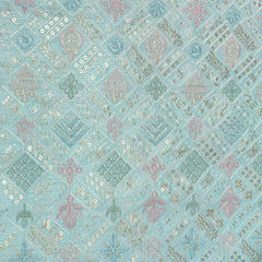 Koti (Nehru Jacket) Fabric ManTire Designer Silk Embroidery Colour Sea Blue