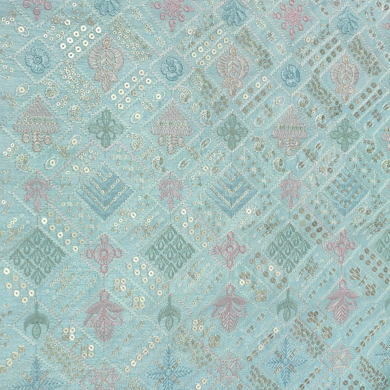 Koti (Nehru Jacket) Fabric ManTire Designer Silk Embroidery Colour Sea Blue