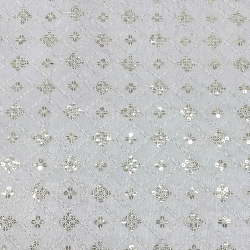 Kurta Fabric ManTire Designer Silk Embroidery Colour White