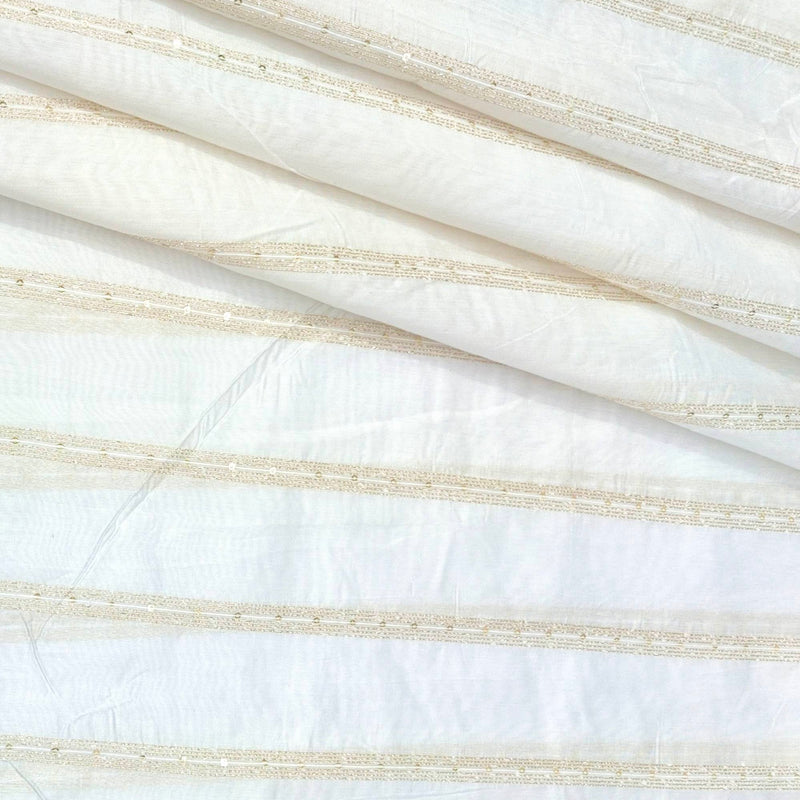 Kurta Fabric ManTire Designer Silk Embroidery Colour Off White N Golden Brown