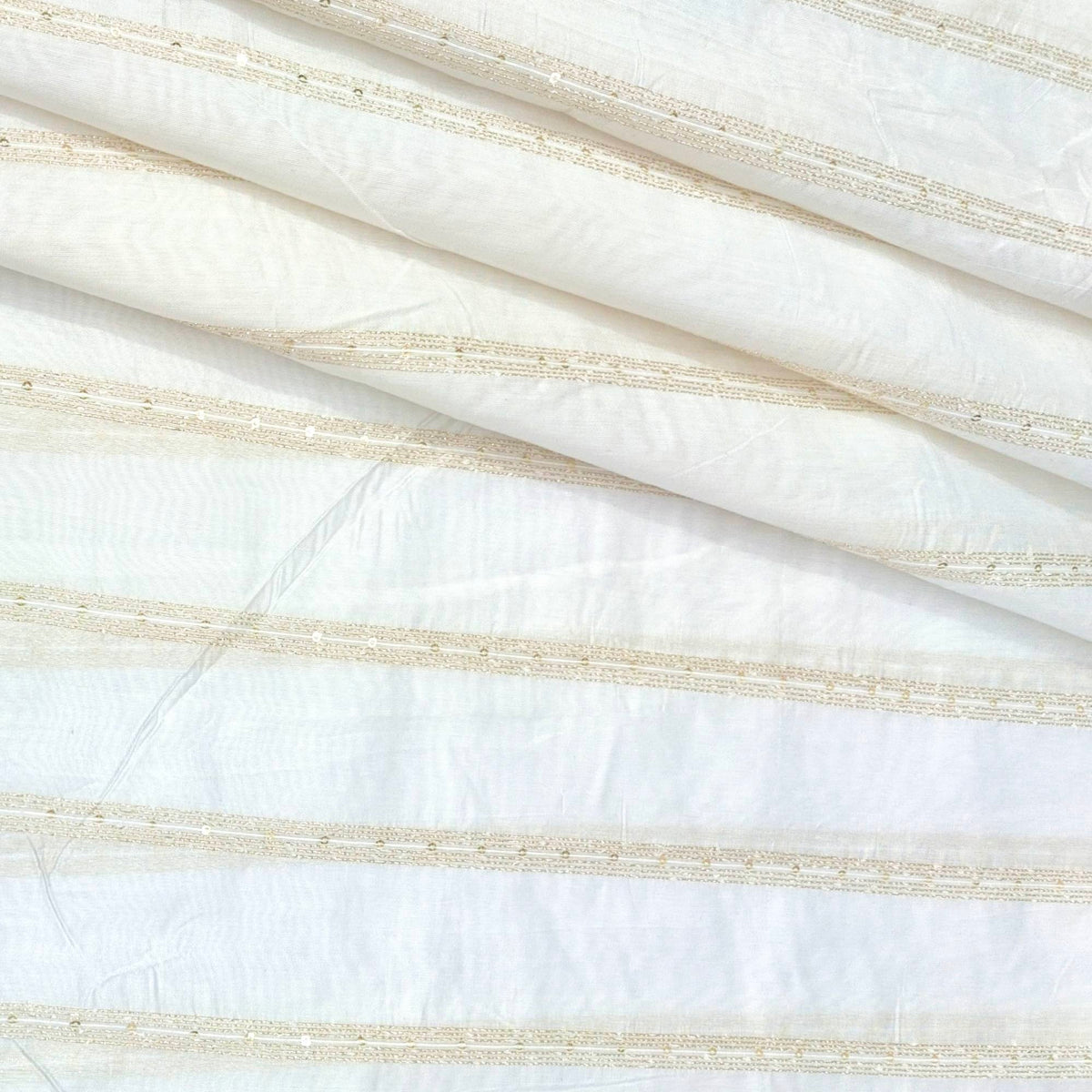 Kurta Fabric ManTire Designer Silk Embroidery Colour Off White N Golden Brown