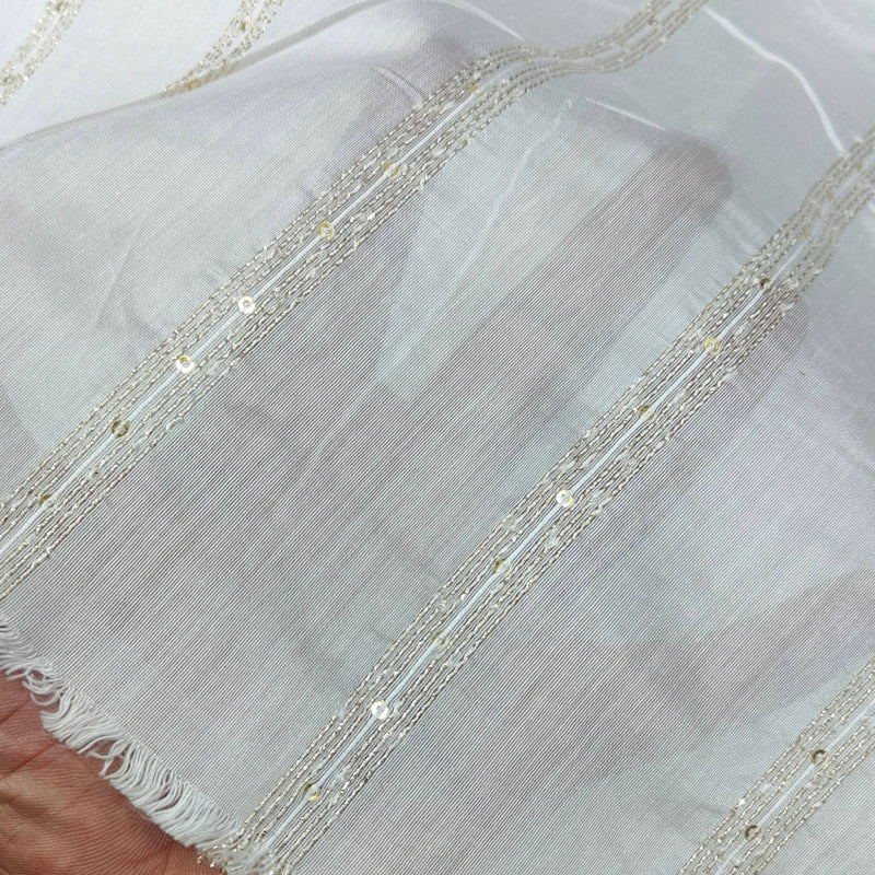 Kurta Fabric ManTire Designer Silk Embroidery Colour Off White N Golden Brown