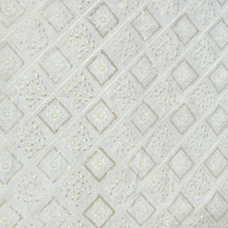 Kurta Fabric ManTire Designer Silk Embroidery Colour White