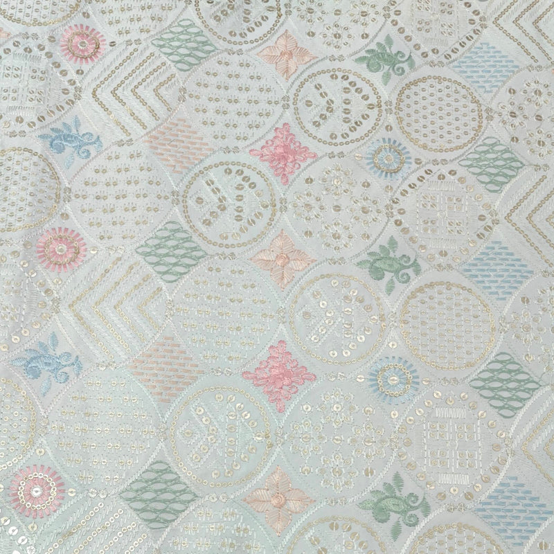 Kurta Fabric ManTire Designer Silk Embroidery Colour Green,Blue N White