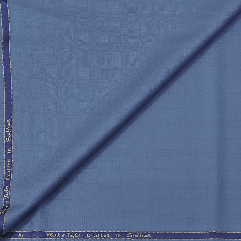 Trouser Fabric Reid & Taylor Super 130s Count 70%Wool Mild Check Color Glaucous Blue