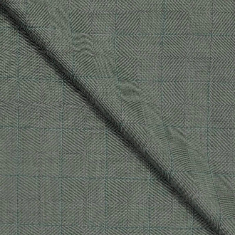 Trouser Fabric Reid & Taylor Super 130s Count 70%Wool Broad Check Color Greenish
