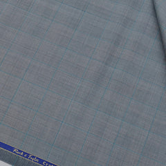 Trouser Fabric Reid & Taylor Super 130s Count 70% Wool Broad Check Color Firozi N Grey