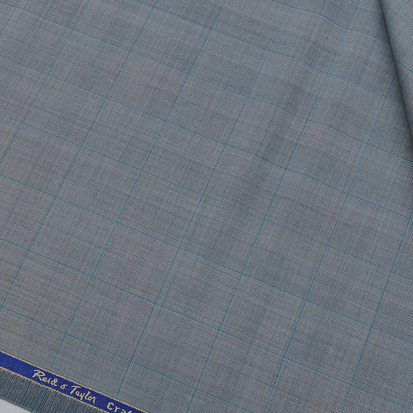 Trouser Fabric Reid & Taylor Super 130s Count 70% Wool Broad Check Color Firozi N Grey