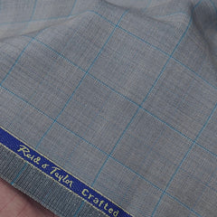 Trouser Fabric Reid & Taylor Super 130s Count 70% Wool Broad Check Color Firozi N Grey