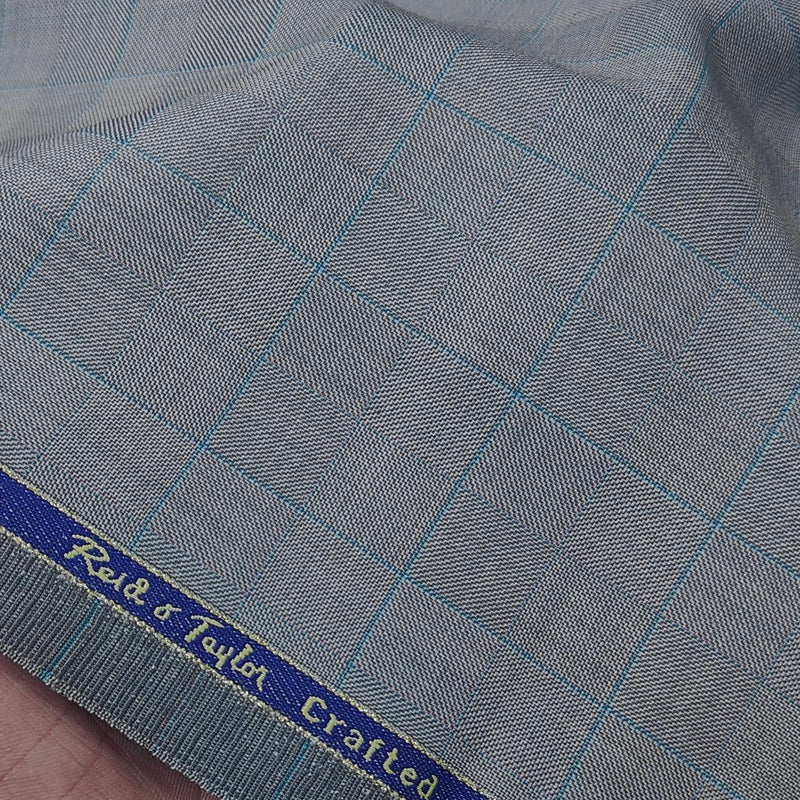 Trouser Fabric Reid & Taylor Super 130s Count 70% Wool Broad Check Color Firozi N Grey