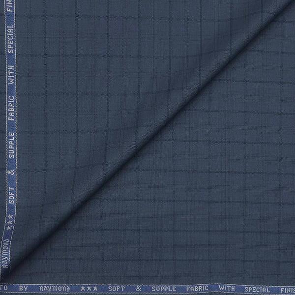 Trouser Fabric Raymond Poly Viscose Broad Check Colour Glaucous Blue