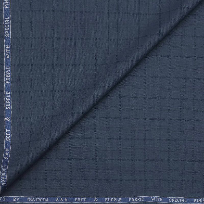 Trouser Fabric Raymond Poly Viscose Broad Check Colour Glaucous Blue