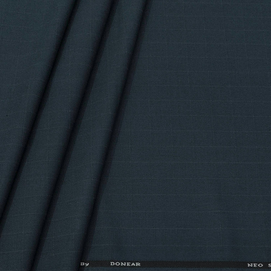 Trouser Fabric Donear 4Way Stretchable Premium Broad Check Colour Prussian Blue