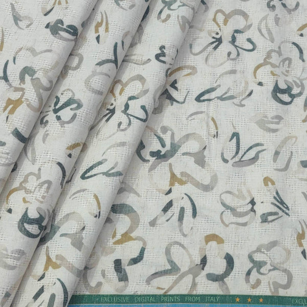 Shirt Fabric ManTire 100% Cotton Premium Linen Look Digital Print Colour Dark Green N Off White