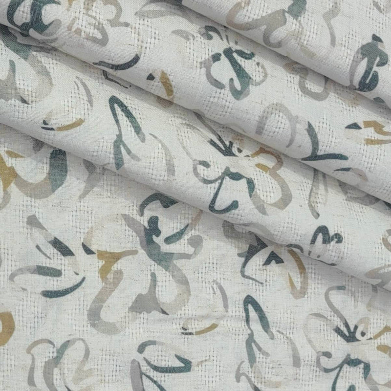 Shirt Fabric ManTire 100% Cotton Premium Linen Look Digital Print Colour Dark Green N Off White