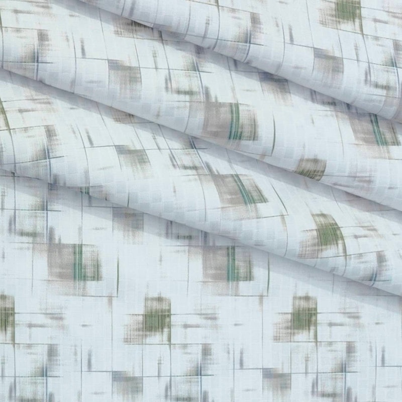 Shirt Fabric Mantire Poly Cotton Digital Print With Dobby Colour Green N White