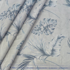 Shirt Fabric ManTire 100% Cotton Premium Linen Look Digital Print Colour Faded Blue N Light Grey