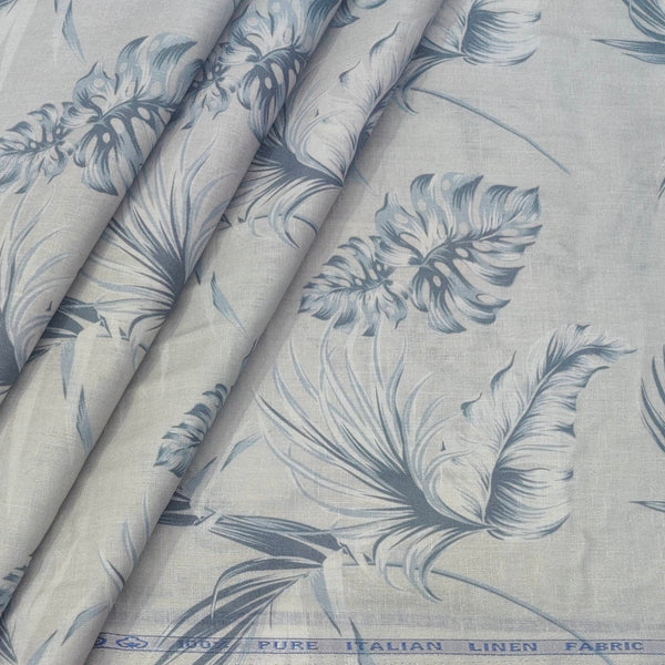 Shirt Fabric ManTire 100% Cotton Premium Linen Look Digital Print Colour Faded Blue N Light Grey