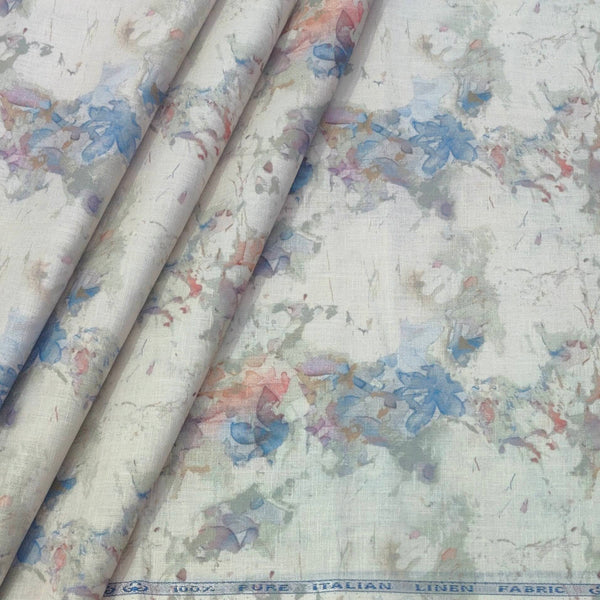 Shirt Fabric ManTire 100% Cotton Premium Linen Look Digital Print Colour Blue N Light Green