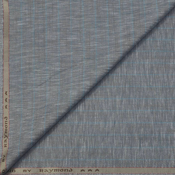 Trouser Fabric Raymond Poly Cotton Linen Look Broad Lining  Colour Blue N Grey