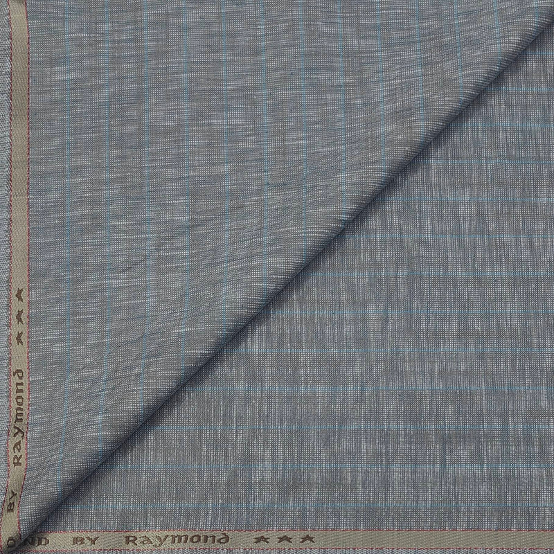 Trouser Fabric Raymond Poly Cotton Linen Look Broad Lining  Colour Blue N Grey