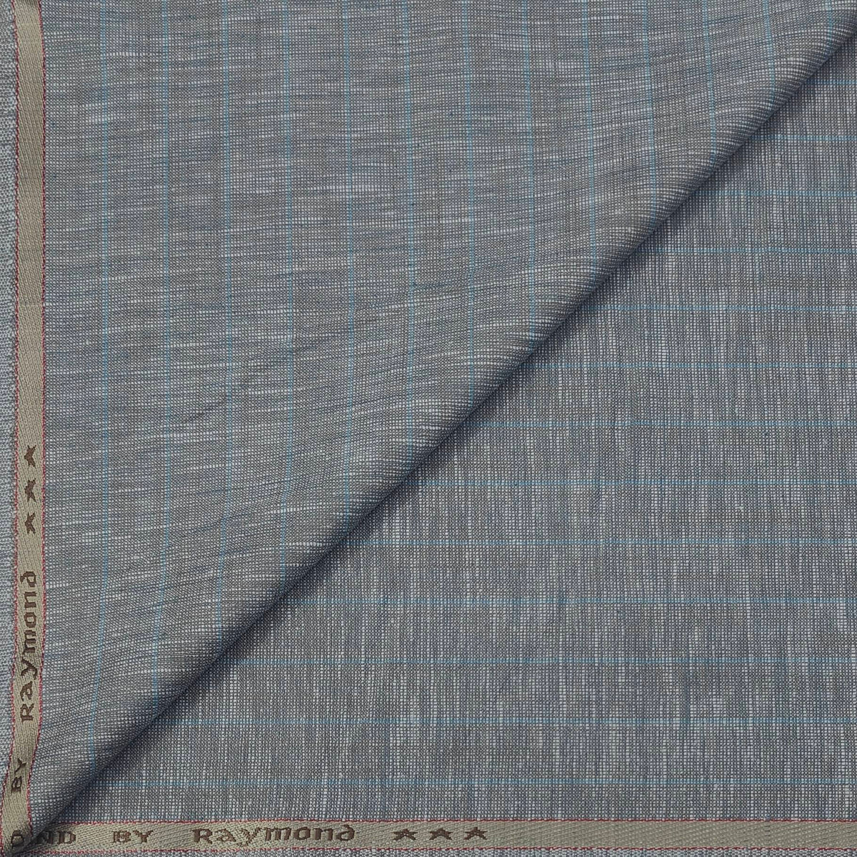 Trouser Fabric Raymond Poly Cotton Linen Look Broad Lining  Colour Blue N Grey