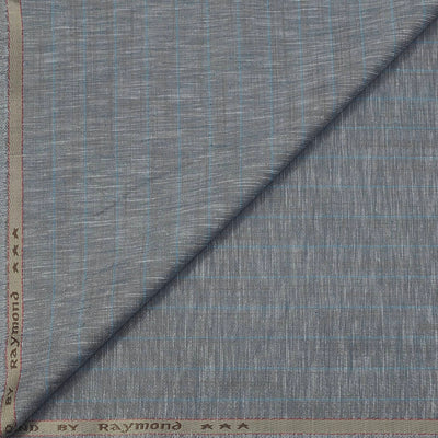 Trouser Fabric Raymond Poly Cotton Linen Look Broad Lining  Colour Blue N Grey